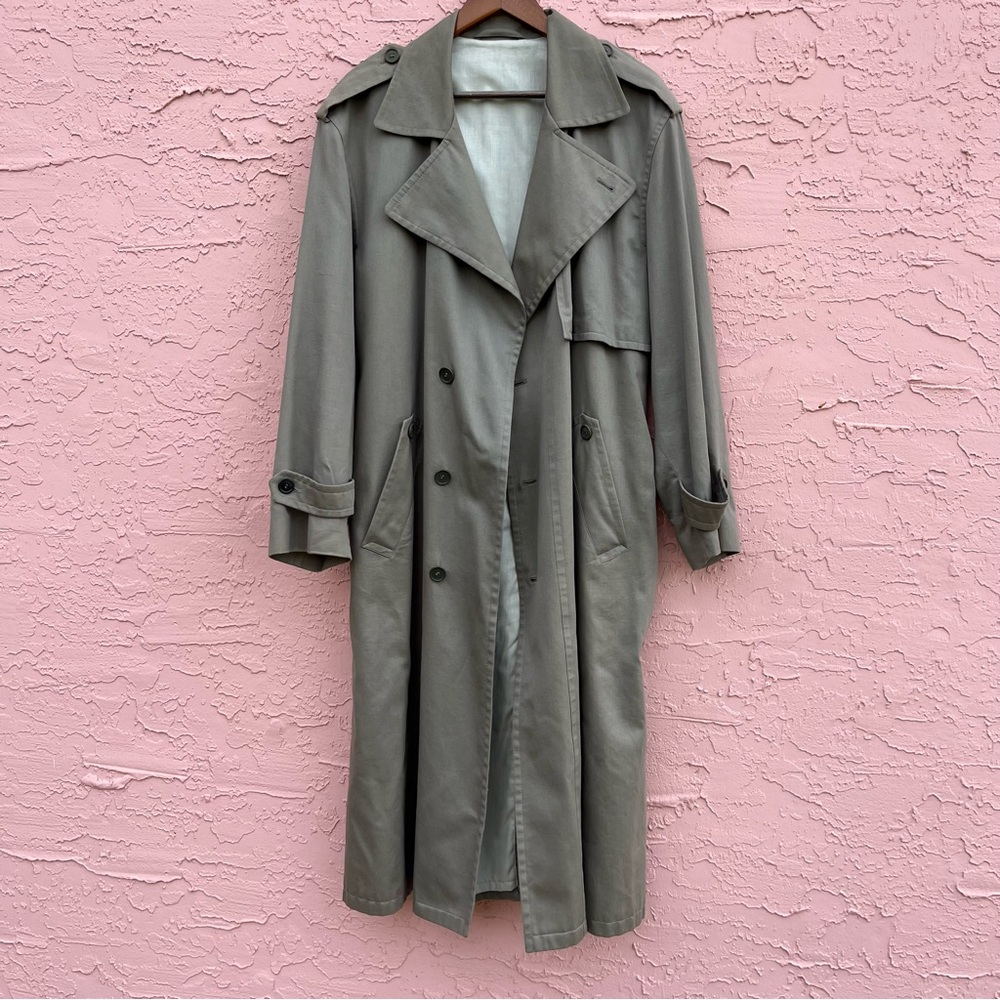 Vintage Luxador Trench Coat Light Green Cotton Lightweight Size 46